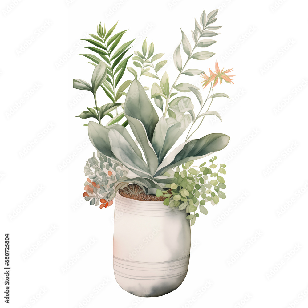 Delicate plants pot in a simplified pencil drawing style, beautiful and colorful. Delicate plants pot in a simplified pencil drawing style, beautiful and colorful.