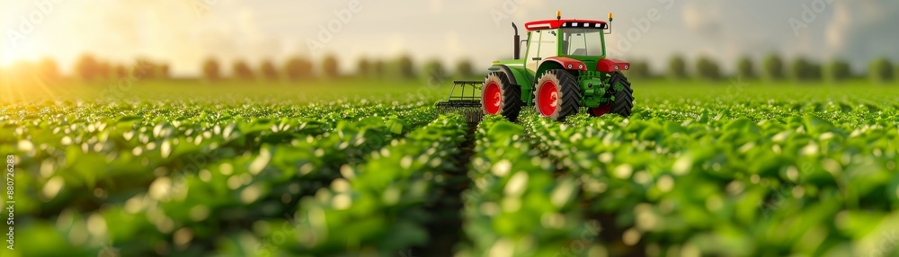 green tractor working in a field at sunset, agriculture farming scene. green tractor working in a field at sunset, agriculture farming scene.