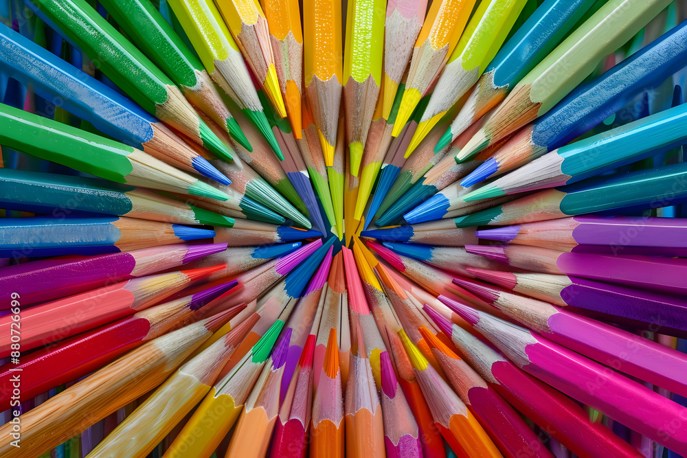 Vibrant array of colored pencils arranged in a circular pattern, showcasing various hues for creativity and art projects. Vibrant array of colored pencils arranged in a circular pattern, showcasing various hues for creativity and art projects.