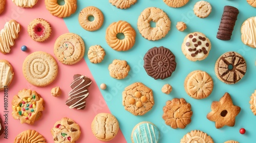 Varieties of cookies on a vibrant backdrop