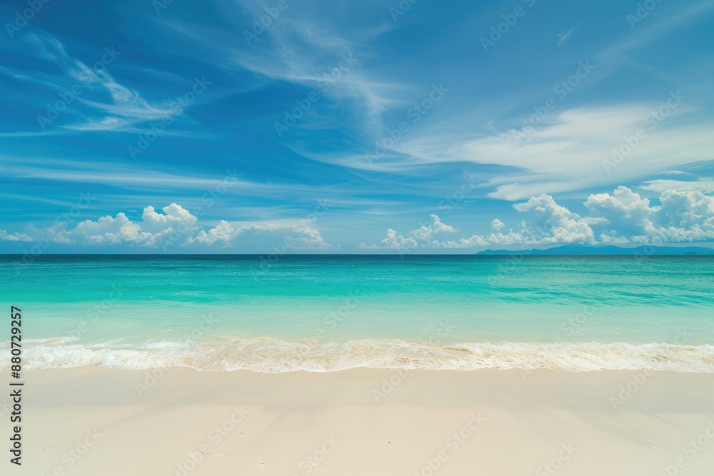White Beach Sand. Beautiful Turquoise Sea on Exotic Island Beach Landscape White Beach Sand. Beautiful Turquoise Sea on Exotic Island Beach Landscape