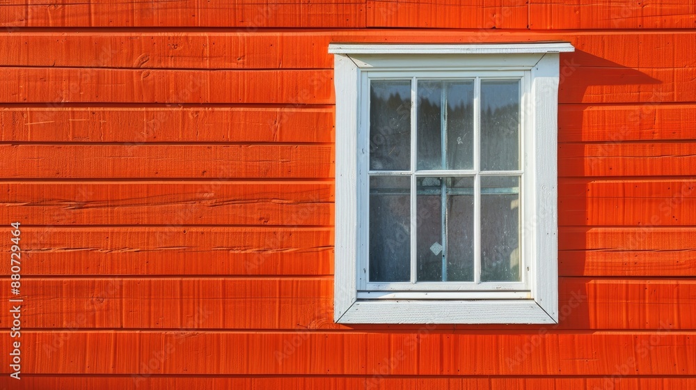 Fototapeta premium White framed window on orange wooden wall background