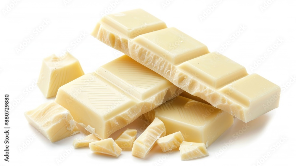 White Chocolate. Isolated Cubes of Chocolate Bar on White Background White Chocolate. Isolated Cubes of Chocolate Bar on White Background