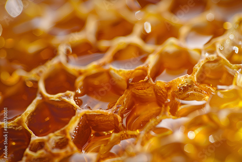 Honeycomb with honey close up