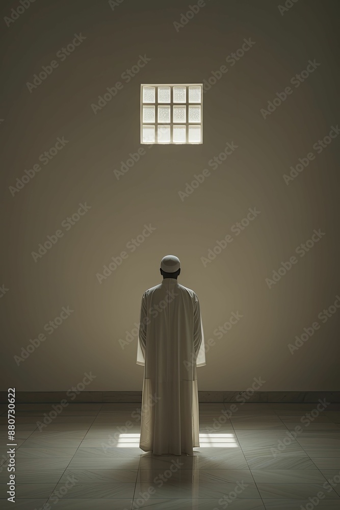 Obraz premium Images conveying sadness in mosque settings, capturing moments of reflection and emotional depth in places of worship.