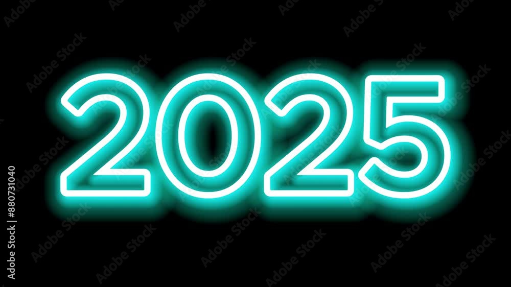 Neon blue happy new year 2025 text animation vedio 3d text looping Neon blue happy new year 2025 text animation vedio 3d text looping