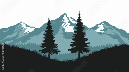 Mountains silhouette vector tress with white background - Generative AI