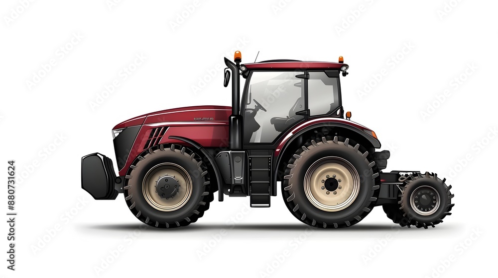 Powerful Red Farming Tractor on Field Cultivating the Land Powerful Red Farming Tractor on Field Cultivating the Land