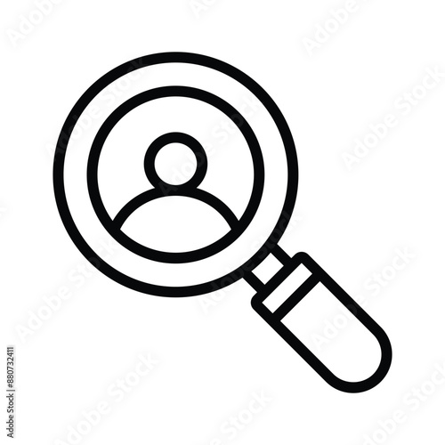 Person with magnifier showing concept vector of recruitment, employee search icon