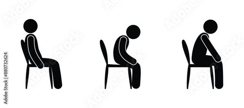 sitting man, character icons set, stickman figure, isolated pictogram