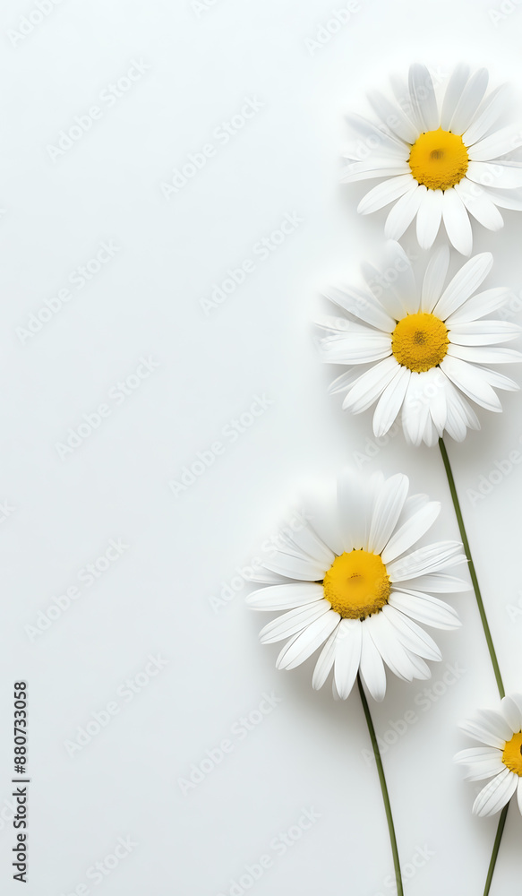 Fototapeta premium white daisies on a white paper texture background with copy space