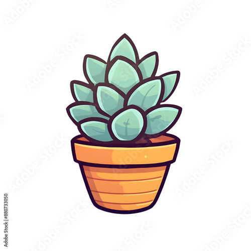 Simple Cartoon Artwork: Clean and Simple design of a plant in a pot.  photo