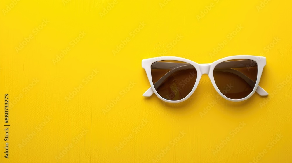 Stylish white sunglasses on bright yellow background isolated Stylish white sunglasses on bright yellow background isolated