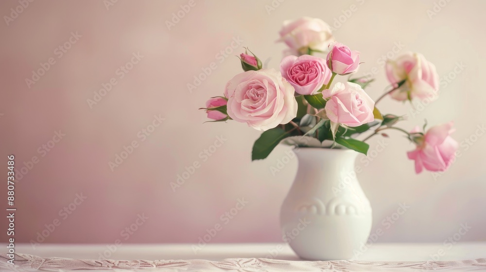 Fototapeta premium Pink roses in a white vase