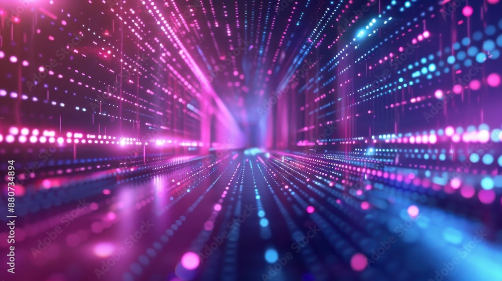 Naklejka premium A dynamic digital background with left to right neon lights and futuristic patterns