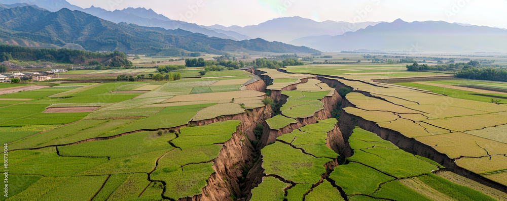 custom made wallpaper toronto digitala serene rural landscape disrupted by deep cracks and landslides caused by an earthquake