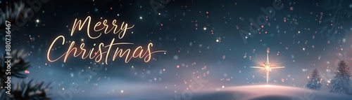 Beautiful Christmas scene with illuminated cross and snowy landscape. 'Merry Christmas' text adds festive charm. Perfect for holiday greetings.