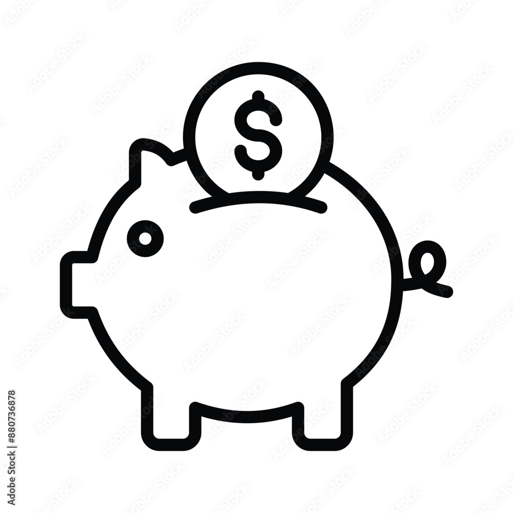 Piggy bank with dollar coin, trendy flat vector design of money savings Piggy bank with dollar coin, trendy flat vector design of money savings