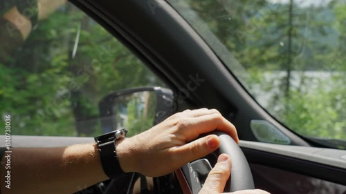 Driving Through Lush Green Forest photo