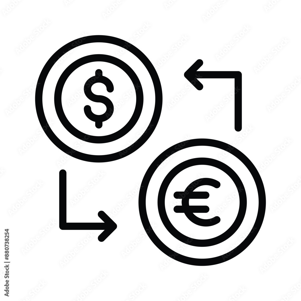 Circular arrows connecting dollar and euro symbols, indicating currency exchange or conversion Circular arrows connecting dollar and euro symbols, indicating currency exchange or conversion