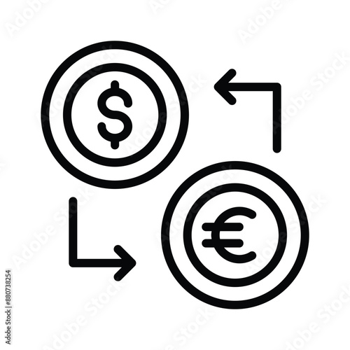 Circular arrows connecting dollar and euro symbols, indicating currency exchange or conversion