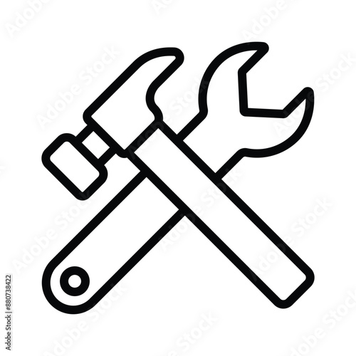 Hammer and wrench crossed, symbolizing tools, maintenance, or construction