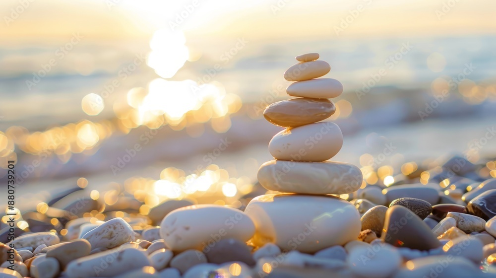 Obraz premium A stack of white rocks on a beach