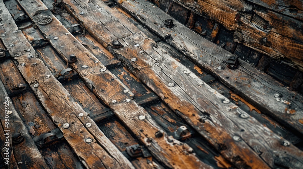 Weathered wooden planks on the ship s deck and structure Weathered wooden planks on the ship s deck and structure