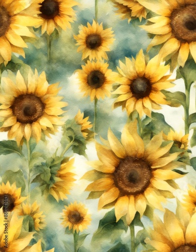 flower pattern seamless sunflowers watercolor plant yellow autumn floralpattern vintage sunflower illustration retro seamlesspattern