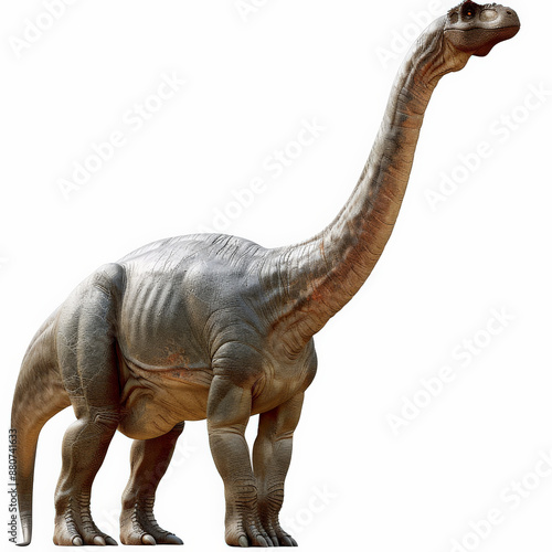 A majestic Argentinosaurus with its enormous size and long neck, appearing calm and grazing, isolated on white background. photo