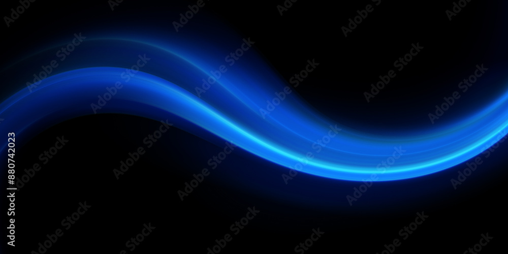 Obraz premium Abstract shiny color blue wave design element on dark background. Science design 