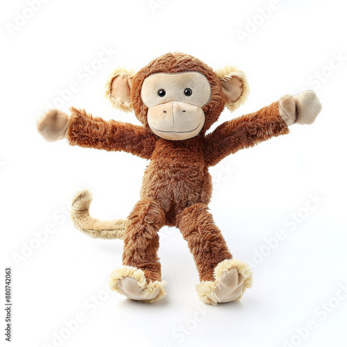 A cute plush monkey with long arms and legs, isolated on white background. photo