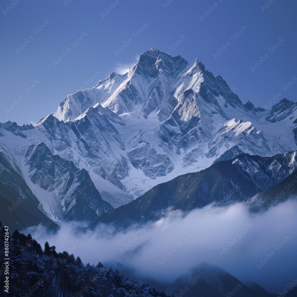Fototapeta premium Abstract Natural Landscape Wallpaper Featuring Meili Snow Mountain: Capturing the Beautiful Seasonal Changes in Nature's Abstract Art, Perfect for Mobile and Computer Backgrounds, AI-Generated High-Re