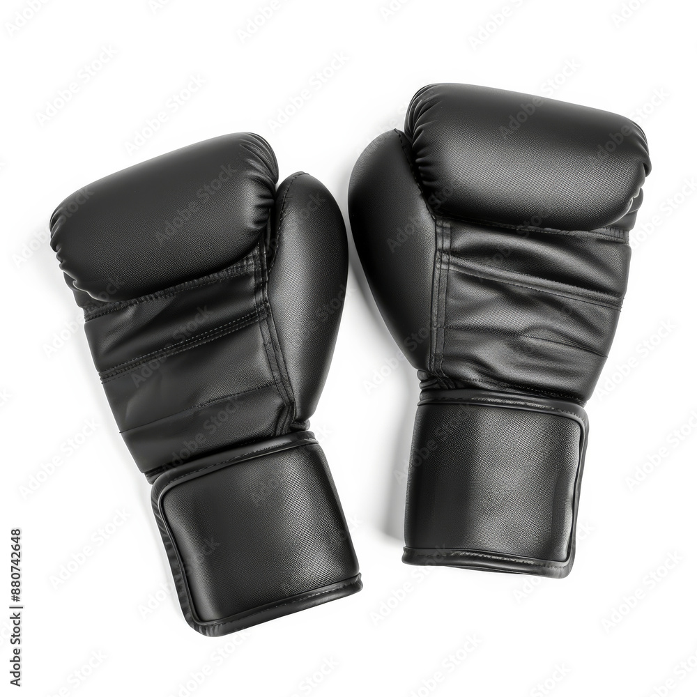 A pair of sleek weightlifting gloves in black, isolated on white background A pair of sleek weightlifting gloves in black, isolated on white background