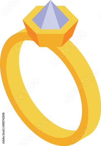Golden ring holding a large faceted diamond, a symbol of luxury and wealth