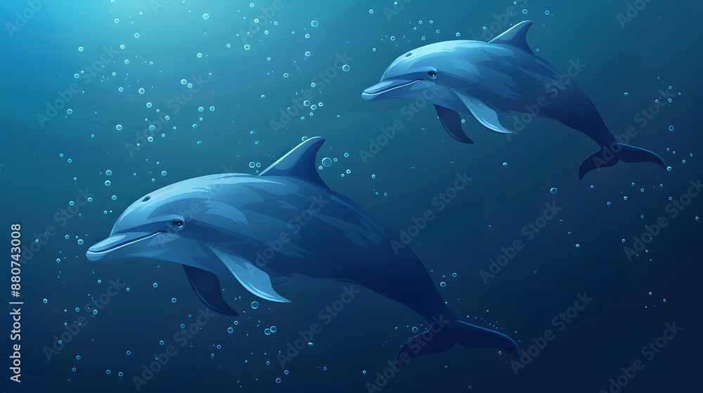 Fototapeta premium simple but realistic colorful illustration of two dolphins swimming underwater