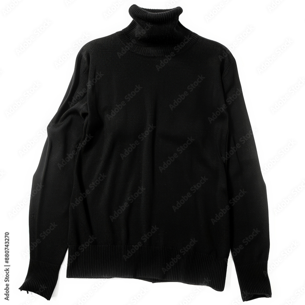 A classic black women's turtleneck sweater with long sleeves and a ribbed collar, isolated on white background. A classic black women's turtleneck sweater with long sleeves and a ribbed collar, isolated on white background.