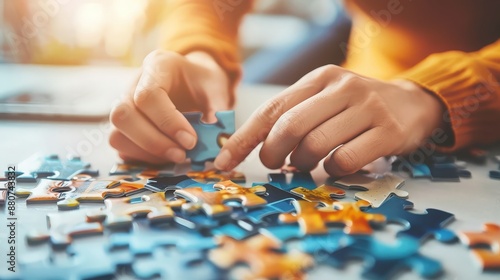 Person Completing Jigsaw Puzzle