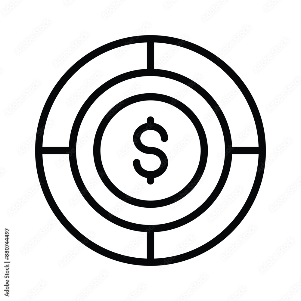 Dollar coin with pie chart denoting concept icon of financial chart, business chart vector Dollar coin with pie chart denoting concept icon of financial chart, business chart vector