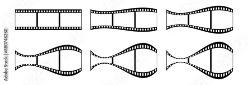 3d 35mm fish shape filmstrip vector design set with 3 frames on white background. Black film reel symbol illustration to use for photography, television, cinema, photo frame. 