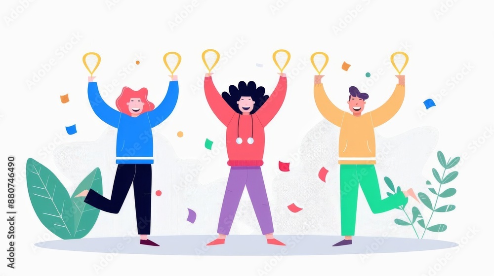 Naklejka premium Global field games, silver medalists celebrating, flat design illustration