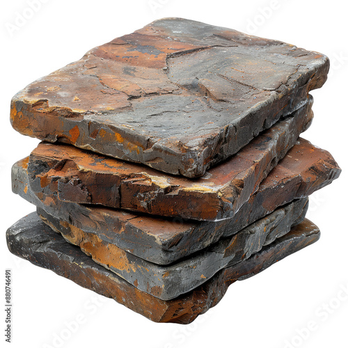 Stack of natural slate stones, isolated on white background, transparent background