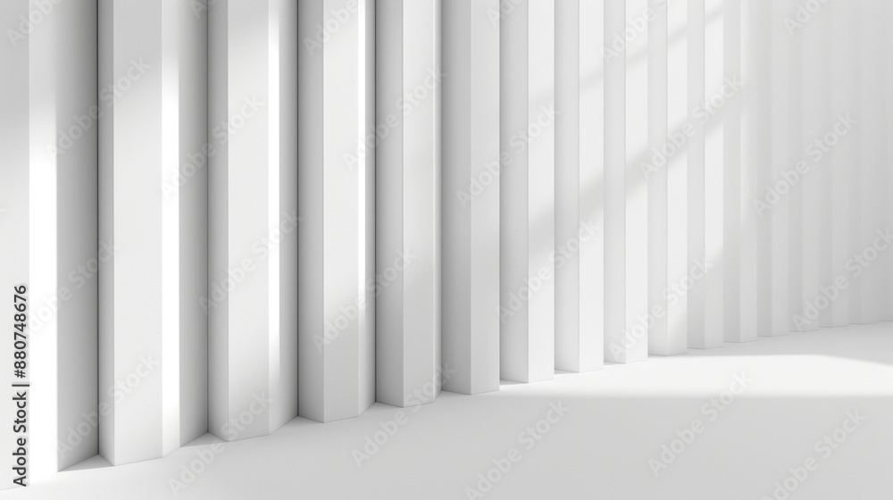White Vertical Panels With Sunbeam Shadows in a Modern Interior White Vertical Panels With Sunbeam Shadows in a Modern Interior