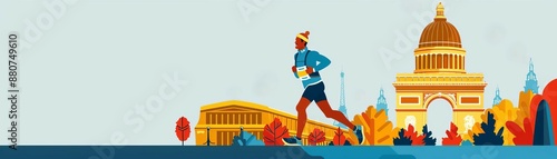 Marathon icon with a runner and the ChampsElysees, symbolizing longdistance running photo