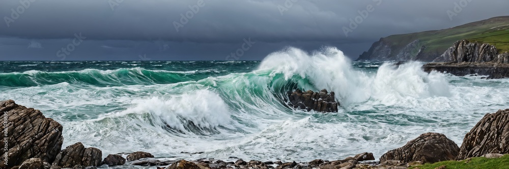large wave crashing against the shore, with the sky visible in the background. large wave crashing against the shore, with the sky visible in the background.