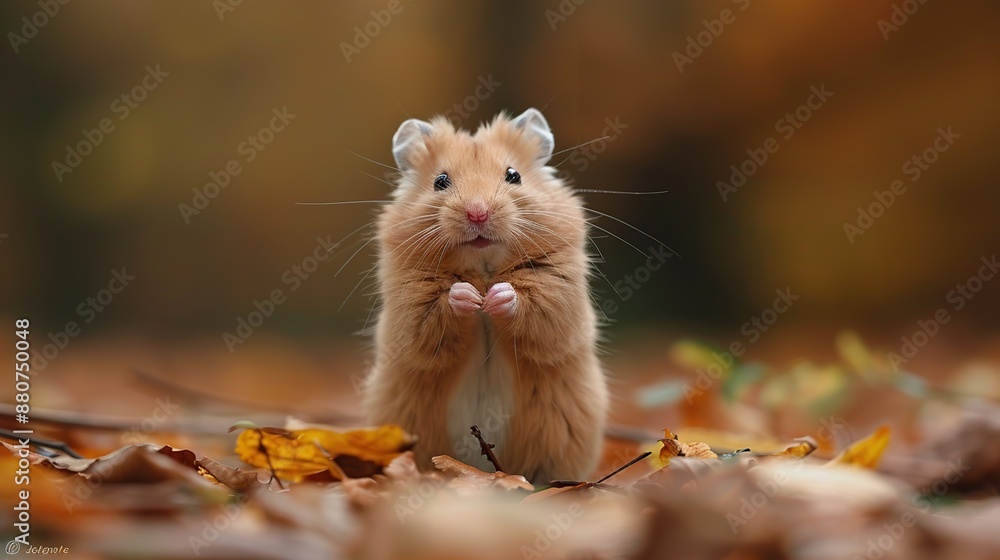 Cute Hamster in Autumn Leaves Cute Hamster in Autumn Leaves