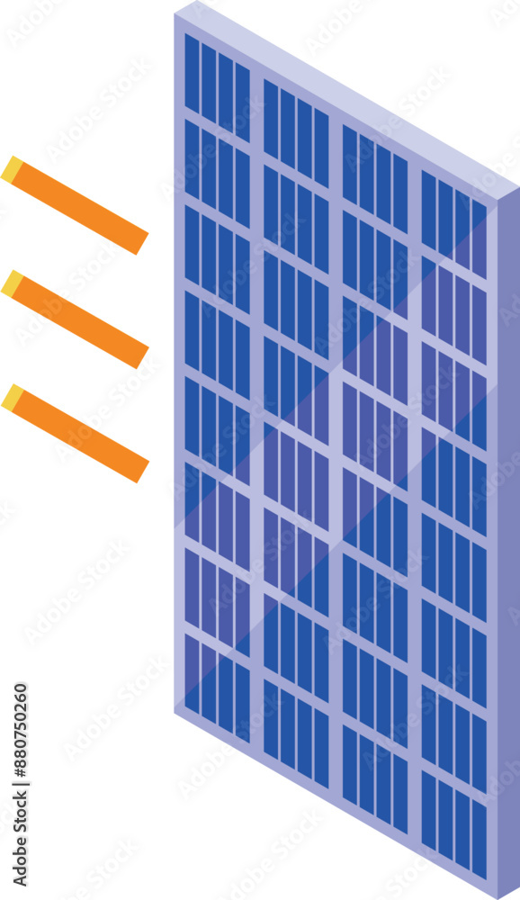 Solar panel is converting sunlight into electricity in this isometric illustration Solar panel is converting sunlight into electricity in this isometric illustration