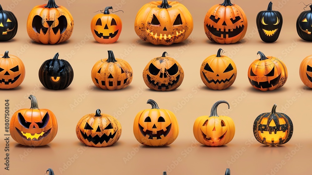 Halloween pattern with jack-o'-lanterns and bats on an orange background. Halloween pattern with jack-o'-lanterns and bats on an orange background.