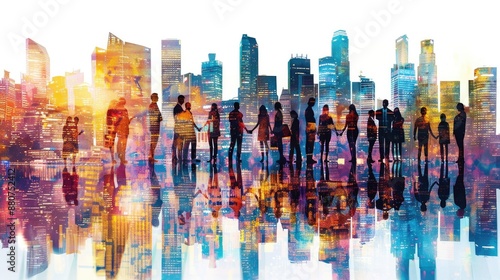 Wallpaper Mural Panoramic Teamwork in a Modern City Skyline   Collaborative Professionals Volunteering for Charity Torontodigital.ca