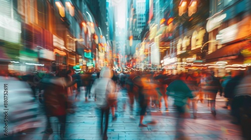Wallpaper Mural Blurred Crowd in a Dynamic City Street at Night with Vibrant Lights and Traffic Torontodigital.ca